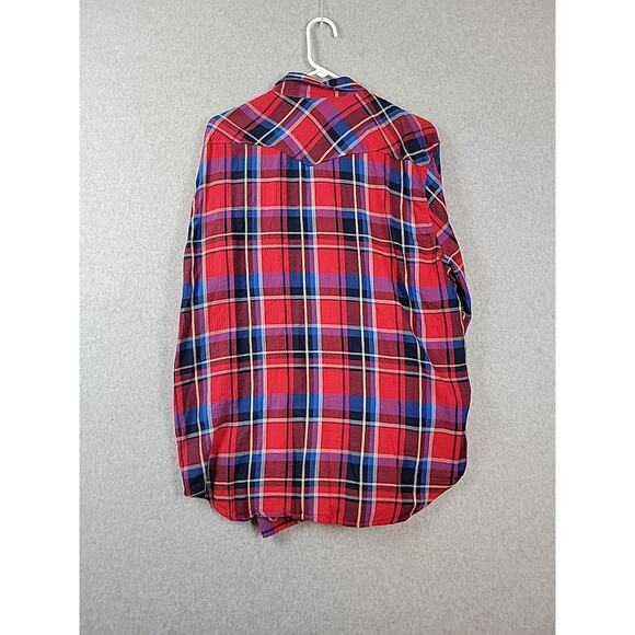 Lucky Brand 100% Cotton Red Blue Plaid LS Pearl Snap Western Shirt Men's XL - Picture 6 of 12